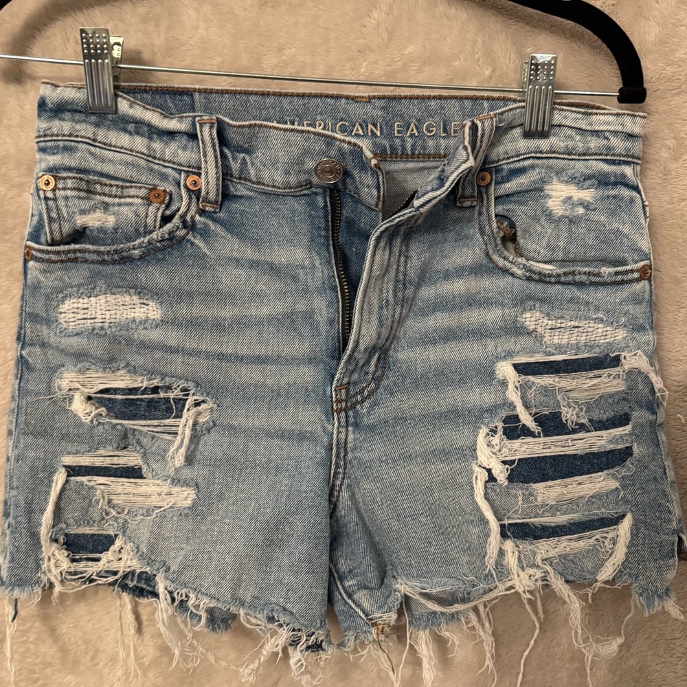 American Eagle Outfitters Light Blue Distressed Jean Shorts
